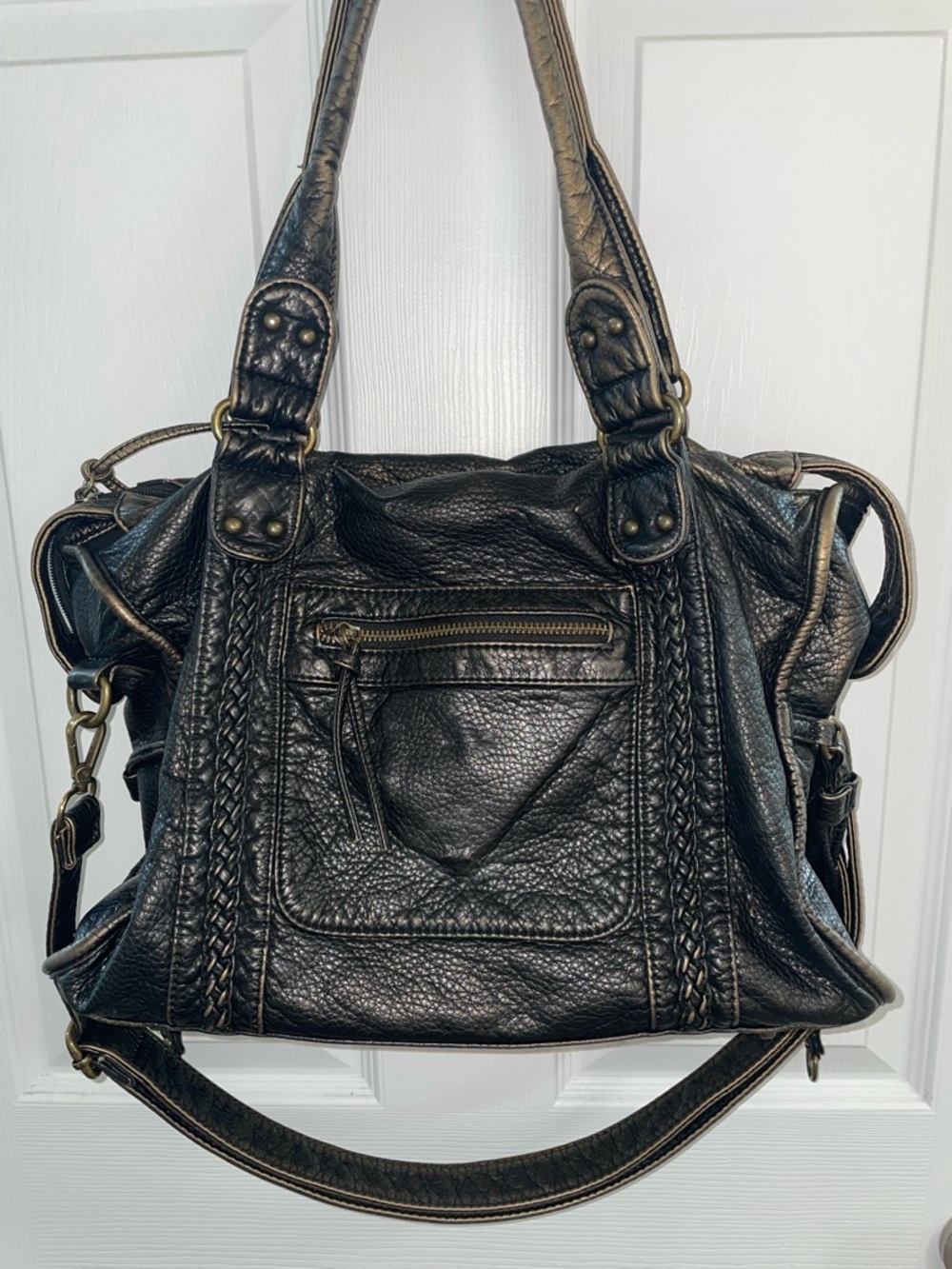 Black Braided Leather Shoulder Bag